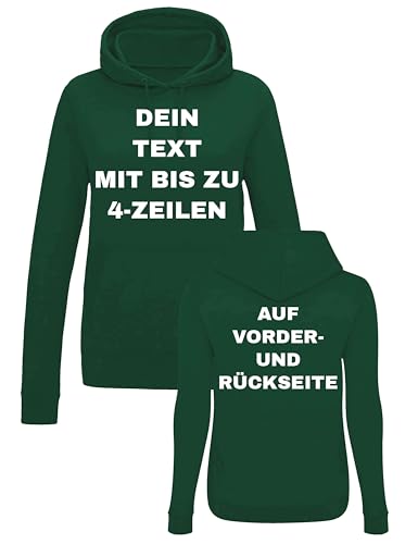 NIMAMA Damen Hoodie Bedrucken Lassen - Mit Wunschtext personalisiert - Kapuzenpullover als Geschenk für Damen selbst gestalten - Flaschengrün XL von NIMAMA