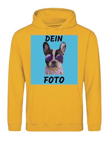 NIMAMA Herren Hoodie Bedrucken Lassen - Mit Wunschfoto personalisiert - Kapuzenpullover als Geschenk für Männer selbst gestalten - Gelb 3XL von NIMAMA