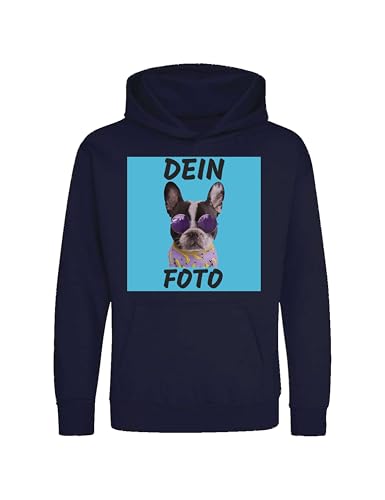 NIMAMA Kinder Hoodie Bedrucken Lassen - Mit Wunschfoto personalisiert - Kapuzenpullover als Geschenk für Jungen und Mädchen selbst gestalten - Navyblau 1-2 Jahre von NIMAMA