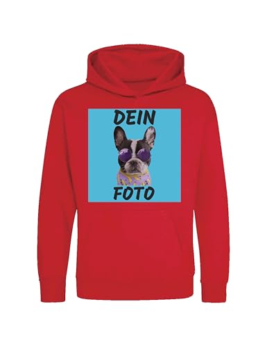 NIMAMA Kinder Hoodie Bedrucken Lassen - Mit Wunschfoto personalisiert - Kapuzenpullover als Geschenk für Jungen und Mädchen selbst gestalten - Rot 9-11 Jahre von NIMAMA