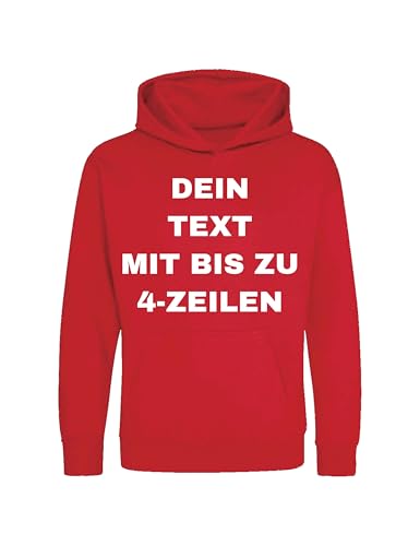 NIMAMA Kinder Hoodie Bedrucken Lassen - Mit Wunschtext personalisiert - Kapuzenpullover als Geschenk für Jungen und Mädchen selbst gestalten - Rot 5-6 Jahre von NIMAMA