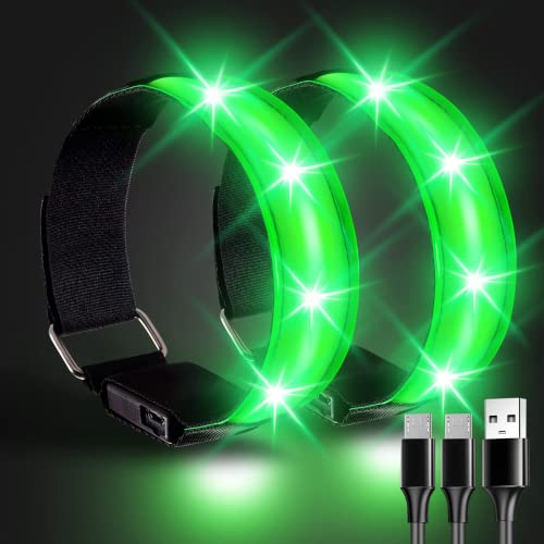 NINEFO LED Armband, 2 Stück Reflective LED leucht Armbänder Aufladbar USB Reflektorband Leuchtband Kinder Reflektorbänder für Joggen Laufen Sport von NINEFO