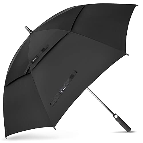 NINEMAX Regenschirm Groß Sturmfest,Golf Stockschirm L Automatik Auf,54 Inch Regenschirm für Herren Damen,Doppelt üBerdachung BelüFtet(Schwarz) von NINEMAX