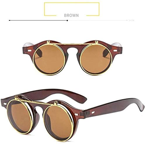 NIUASH Sonnenbrille polarisiert Mode Vintage Runde Steam Punk Flip Up Sonnenbrille Klassische Doppelschicht Clamshell Sun Glasses-Brown von NIUASH