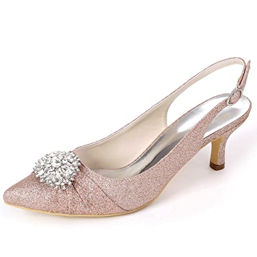 NIUSAIFEI Damen Open-Toe Kitten-Heels Mit Spitzer Zehe, Glitzernde Strasssteine, Knöchelriemen Mit Schnalle – Perfekte Dress-pumpsandalen Für Besondere Anlässe von NIUSAIFEI