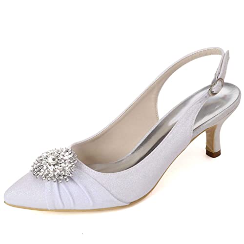 NIUSAIFEI Damen Open-Toe Kitten-Heels Mit Spitzer Zehe, Glitzernde Strasssteine, Knöchelriemen Mit Schnalle – Perfekte Dress-pumpsandalen Für Besondere Anlässe von NIUSAIFEI