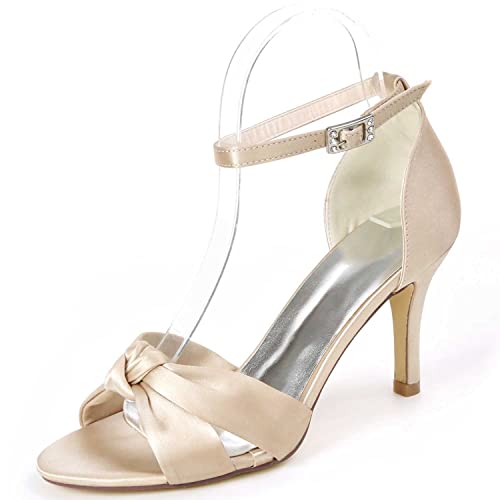 NIUSAIFEI Damen Open-Toe Kitten-Heels mit Knöchelriemen und niedrigen Absatz – 8.5 cm mit Schnalle, perfekt für Hochzeiten, Abschlussballen & Braut-Events von NIUSAIFEI