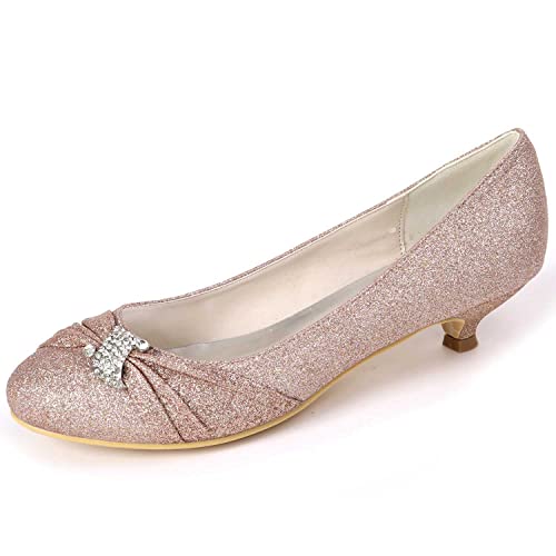 NIUSAIFEI Damen geschlossene Spitze, glitzernde Kitten-Heels mit Runder Zehe, Slip-On Sandalen – ideal für Partys & Elegante Anlässe, komfortable Pumps von NIUSAIFEI