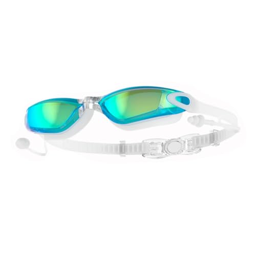 NKBSDKM Schwimmbrille mit Ohrstöpsel-Design, Wasserdicht, Beschlagfrei, UV-Beständig, Geeignet für Männer, Frauen und Jugendliche, Hellblau von NKBSDKM