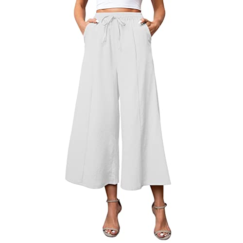 NKPUYT Sommerhose Damen Leicht Freizeithosen 7/8 Culottes Hosen Damen Sommer Stoffhose Weites Bein Pumphose Elastischer Bund Hippie Hose Loungehose Luftige Hose Weites Bein Hose Casual Pants von NKPUYT