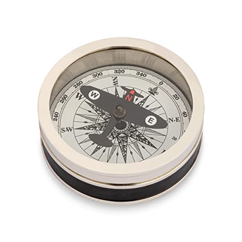 NKlaus 8cm Maritim Kompass mit Flieger Nadel aus Messing vernickelt und Kunstleder 11804 von NKlaus