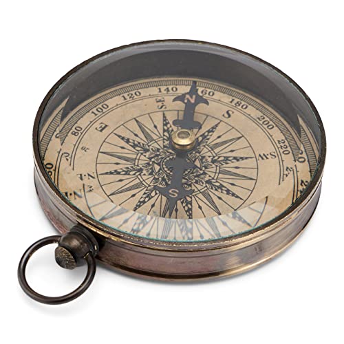 NKlaus Kompass aus Messing antik mit geschliffenem Glas 7,5cm Taschenkompass Peilkompaß 11659 von NKlaus