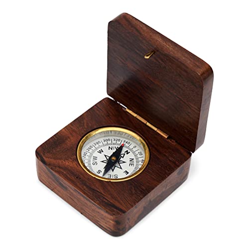 NKlaus Kompass in Holzklappbox 6,5x6,5cm Maritimes Peilkompass Nautische Dekoration 11652 von NKlaus