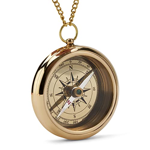NKlaus Maritim 6cm Kompass mit Kette aus Messing Gold Taschenkompass Navigationkompass 11669 von NKlaus