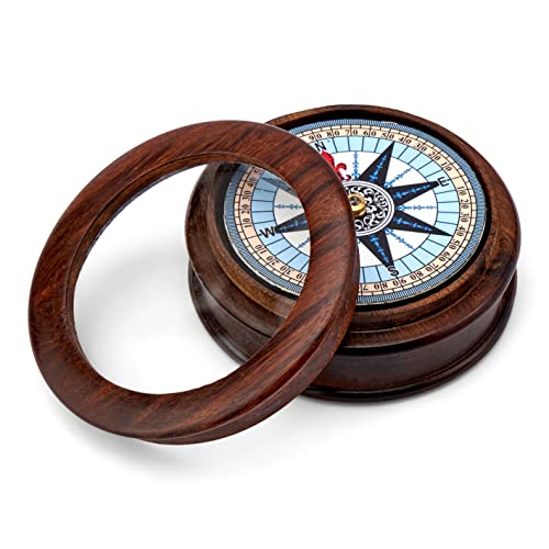 NKlaus Maritim 8,5cm Kompass aus Naturholz mit Glas im Deckel 3,5cm hoch Taschenkompass 11667 von NKlaus
