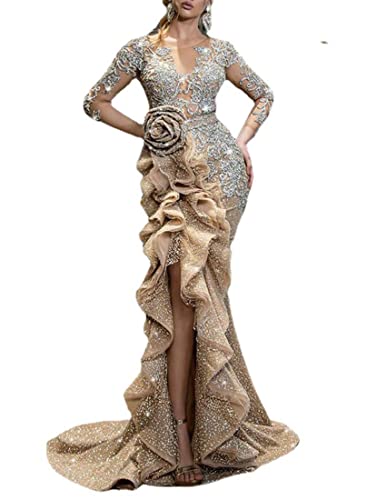NLAVW Abendkleider für Damen, lang, figurbetont, mit Rüschen, formelles Kleid, Ballkleid, Seitenschlitz, Glitzer, Party, Abschlussball, Kleid, Kleider, reife Kleider,Silber,XL NLAVW Abendkleider für Damen, lang, figurbetont, mit Rüschen, formelles Kleid, Ballkleid, Seitenschlitz, Glitzer, Party, Abschlussball, Kleid, Kleider, reife Kleider,Silber,XL von NLAVW