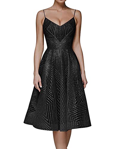 NLAVW Damen-Abschlussballkleid, elegant, ärmellos, Spaghettiträger-Kleid, einfarbig, mit Blumen Bestickt, Knielang, Abendkleid, sexy, schmale Passform,Schwarz,S NLAVW Damen-Abschlussballkleid, elegant, ärmellos, Spaghettiträger-Kleid, einfarbig, mit Blumen Bestickt, Knielang, Abendkleid, sexy, schmale Passform,Schwarz,S von NLAVW