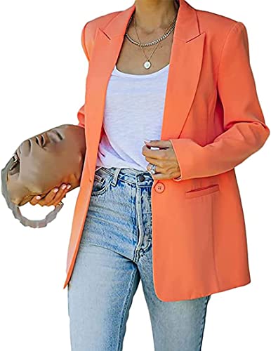 NLAVW Damen Blazer Jacke Langarm Kleid Revers Zweireiher Elegante Jacke Retro Strickjacke Plus Size,Orange,XXL von NLAVW