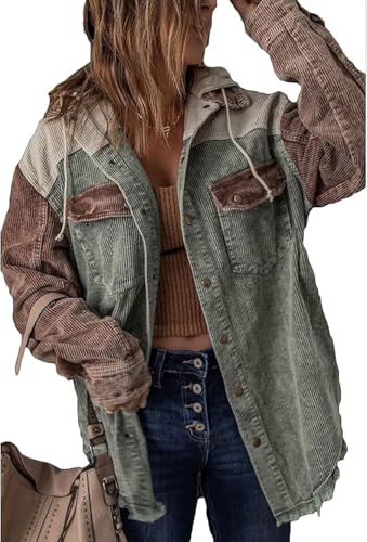 NLAVW Damen Cord Jacke, Brauner Cord Mantel, Langarm Mantel Herbst und Winter Oberbekleidung,Grün,XL NLAVW Damen Cord Jacke, Brauner Cord Mantel, Langarm Mantel Herbst und Winter Oberbekleidung,Grün,XL von NLAVW