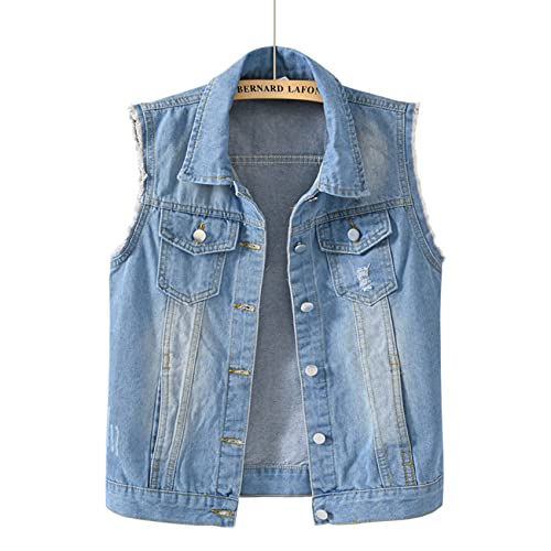 NLAVW Damen Denim Weste Denim Weste Plus Größe 5XL-6XL Kurze ärmellose Jacke Weste Vintage Jeans Weste Damen zerrissene Strickjacke,Chrome,XXL NLAVW Damen Denim Weste Denim Weste Plus Größe 5XL-6XL Kurze ärmellose Jacke Weste Vintage Jeans Weste Damen zerrissene Strickjacke,Chrome,XXL von NLAVW