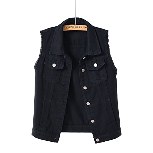 NLAVW Damen Denim Weste Denim Weste Plus Größe 5XL-6XL Kurze ärmellose Jacke Weste Vintage Jeans Weste Damen zerrissene Strickjacke,Schwarz,M NLAVW Damen Denim Weste Denim Weste Plus Größe 5XL-6XL Kurze ärmellose Jacke Weste Vintage Jeans Weste Damen zerrissene Strickjacke,Schwarz,M von NLAVW