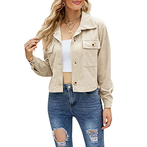 NLAVW Damen Kurze Cordjacke Cord Vintage Kurzjacke Lange Ärmel Outwear Winter Frühling Herbst Top Outwear Mode Lang,Beige,S NLAVW Damen Kurze Cordjacke Cord Vintage Kurzjacke Lange Ärmel Outwear Winter Frühling Herbst Top Outwear Mode Lang,Beige,S von NLAVW