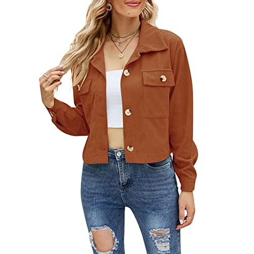 NLAVW Damen Kurze Cordjacke Cord Vintage Kurzjacke Lange Ärmel Outwear Winter Frühling Herbst Top Outwear Mode Lang,Braun,M NLAVW Damen Kurze Cordjacke Cord Vintage Kurzjacke Lange Ärmel Outwear Winter Frühling Herbst Top Outwear Mode Lang,Braun,M von NLAVW