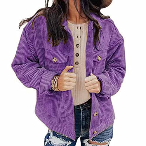 NLAVW Damen Kurze Cordjacke Cord Vintage Kurzjacke Lange Ärmel Outwear Winter Frühling Herbst Top Outwear Mode Lang,Lila,3XL von NLAVW