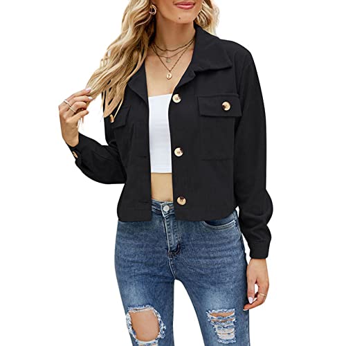 NLAVW Damen Kurze Cordjacke Cord Vintage Kurzjacke Lange Ärmel Outwear Winter Frühling Herbst Top Outwear Mode Lang,Schwarz,L NLAVW Damen Kurze Cordjacke Cord Vintage Kurzjacke Lange Ärmel Outwear Winter Frühling Herbst Top Outwear Mode Lang,Schwarz,L von NLAVW