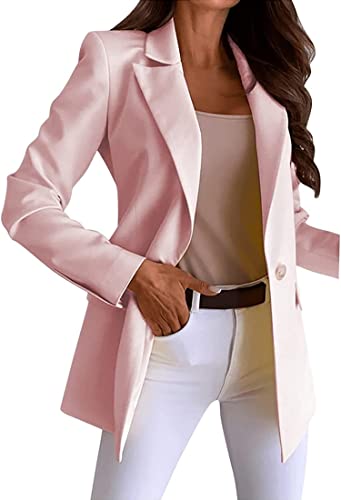 NLAVW Damen Longblazer Elegante vorne offene Business Sakko Sportliche Stretchjacke mit Taschen,Rosa,XXL von NLAVW