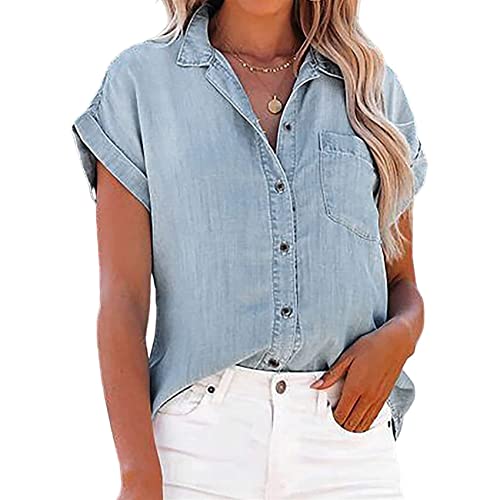 NLAVW Damen Sommer-Jeanshemd mit Knopfleiste, kurzärmelig, Freizeithemd, Oberteil, lockere Passform, Jeansjacke, Bluse, passende Tunika-Bluse,Light Blue,M NLAVW Damen Sommer-Jeanshemd mit Knopfleiste, kurzärmelig, Freizeithemd, Oberteil, lockere Passform, Jeansjacke, Bluse, passende Tunika-Bluse,Light Blue,M von NLAVW