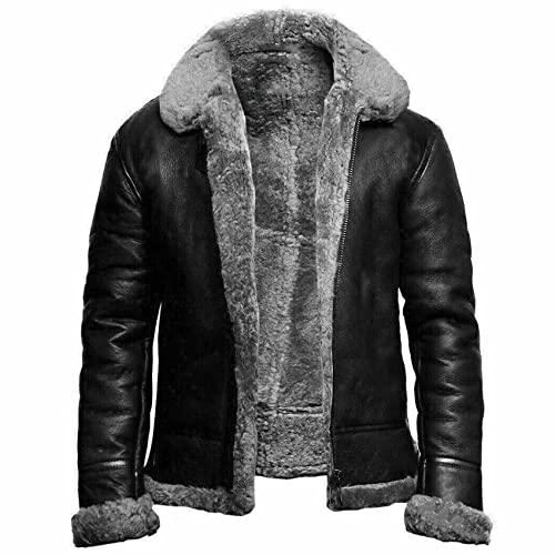 NLAVW Herren Flying Winter Jacket,Shearling Lederjacke Bomber Warm Filling Biker Motorrad Pelz Mantel Jacke,Grau,XL NLAVW Herren Flying Winter Jacket,Shearling Lederjacke Bomber Warm Filling Biker Motorrad Pelz Mantel Jacke,Grau,XL von NLAVW
