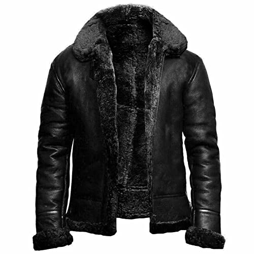 NLAVW Herren Flying Winter Jacket,Shearling Lederjacke Bomber Warm Filling Biker Motorrad Pelz Mantel Jacke,Schwarz,XL NLAVW Herren Flying Winter Jacket,Shearling Lederjacke Bomber Warm Filling Biker Motorrad Pelz Mantel Jacke,Schwarz,XL von NLAVW