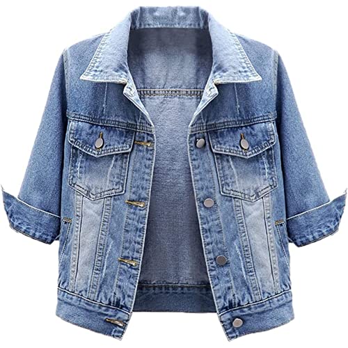 NLAVW Kurzärmlige Kurze Jeansjacke für Damen 3/4-Ärmel zerrissene Jacken Mantel,Blau,XL NLAVW Kurzärmlige Kurze Jeansjacke für Damen 3/4-Ärmel zerrissene Jacken Mantel,Blau,XL von NLAVW