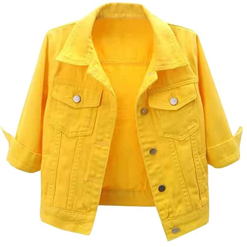 NLAVW Kurzärmlige Kurze Jeansjacke für Damen 3/4-Ärmel zerrissene Jacken Mantel,Gelb,L NLAVW Kurzärmlige Kurze Jeansjacke für Damen 3/4-Ärmel zerrissene Jacken Mantel,Gelb,L von NLAVW