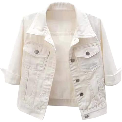 NLAVW Kurzärmlige Kurze Jeansjacke für Damen 3/4-Ärmel zerrissene Jacken Mantel,Weiß,L NLAVW Kurzärmlige Kurze Jeansjacke für Damen 3/4-Ärmel zerrissene Jacken Mantel,Weiß,L von NLAVW