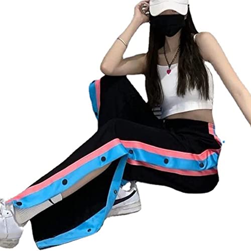 NLAVW Sporthose für Damen, hohe Taille, Lange Hose, Geteilte Seite, gestreifte Jogginghose, Druckknopf-Trainingshose, weites Bein, Jogginghose mit Taschen, Trainingshose,Blau,XXL NLAVW Sporthose für Damen, hohe Taille, Lange Hose, Geteilte Seite, gestreifte Jogginghose, Druckknopf-Trainingshose, weites Bein, Jogginghose mit Taschen, Trainingshose,Blau,XXL von NLAVW
