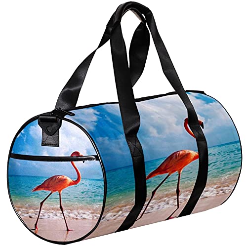 Sporttasche, kleine Reisetasche, Sporttasche für Yoga, rosa Flamingos am Strand, Outdoor-Fitnesstasche, Tragetasche von NLWQEKV