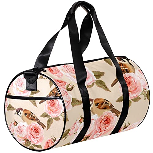 Sporttasche, kleine Reisetasche, Sporttasche für Yoga, rosa Rosen und Vögel, Outdoor-Fitnesstasche, Handgepäcktasche von NLWQEKV
