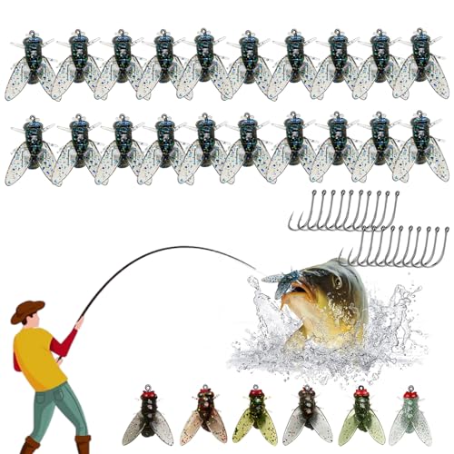 Bionischer Fliegenfischerköder,Kleiner Farbiger Fliegenfischerköder mit Fliegenhaken,Trockenfliegen,Barsch-Fliegenfischerköder-Set, Fliegenfischerköder mit weichem Fliegenhaken (Blau, M) von NNBWLMAEE