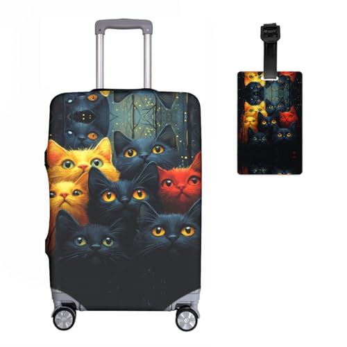 NNCSNE Katzess Elastische Kofferschutzhülle+Gepäckanhänger 2er-Set Kofferhülle Luggage Cover Gepäck Cover Gepäckabdeckung Waschbar Drucken Gepäck Abdeckung 18-32 Zoll von NNCSNE