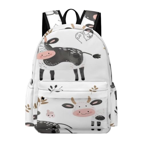 Milchkuhss Kinderrucksack Cartoon Erwachsene Rucksack Teenager Schulranzen Leichte Schultasche Für Kinder Grosse Kapazität Tagesrucksack (9) von NNSECS