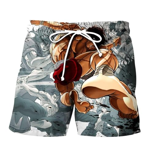 NOAFUNZO Anime BAKI Herren-Strand-Shorts, Badehose, Hanma Baki, 3D-Druck, Sommer, schnell trocknend, Board-Shorts, lässig, Laufen, Fitnessstudio von NOAFUNZO