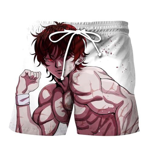 NOAFUNZO Anime BAKI Herren-Strand-Shorts, Badehose, Hanma Baki, 3D-Druck, Sommer, schnell trocknend, Board-Shorts, lässig, Laufen, Fitnessstudio von NOAFUNZO