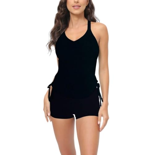 NOAFUNZO Langes Tankini-Set für Damen, dehnbar, rückenfrei, SJL2402-1 (B, 6-8) von NOAFUNZO