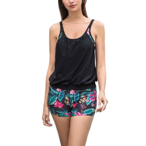 NOAFUNZO Langes Tankini-Set für Damen, dehnbar, rückenfrei, SQY2318 (Schwarz-2, 12-14) von NOAFUNZO