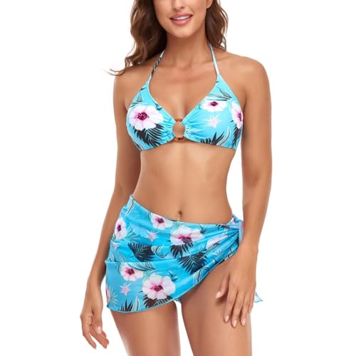 NOAFUNZO Neckholder-Bikini-Set für Damen, dehnbar, zweiteilig, Bademode, S0014 (Blau, XL) von NOAFUNZO