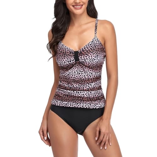 NOAFUNZO Tankini-Set für Damen, Spaghettiträger, dehnbar, zweiteilig, Bademode, S174 (Braun, XXL) von NOAFUNZO