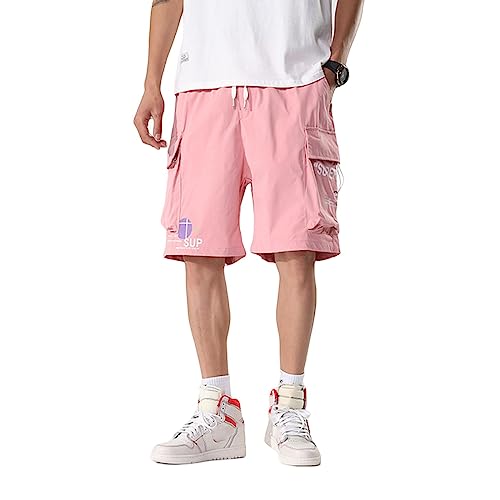 NOGRAX Kurze Hosen Herren Sommer Cargo Shorts Männer Multi-Taschen Hip Hop Streetwear Baggy Jogger Shorts Männliche Casual Strand Shorts Plus Size-pink,6XL von NOGRAX