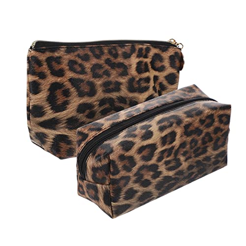 NOLITOY 2St Leopard-Kosmetiktasche Kulturbeutel für Damen Kosmetiktasche mit Leopardenmuster Kosmetiktasche Portable tragbare Kosmetiktasche Reise-Kulturbeutel Reise-Kosmetiktasche Leder von NOLITOY